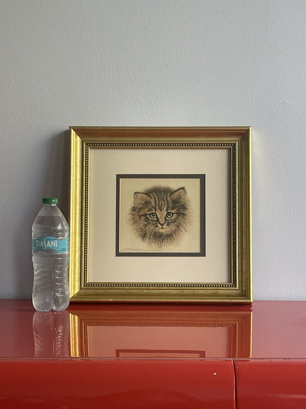 OOAK Cat Kitten Hand-Colored Pastel Lithograph Art Signed Gatterbauer Framed #6