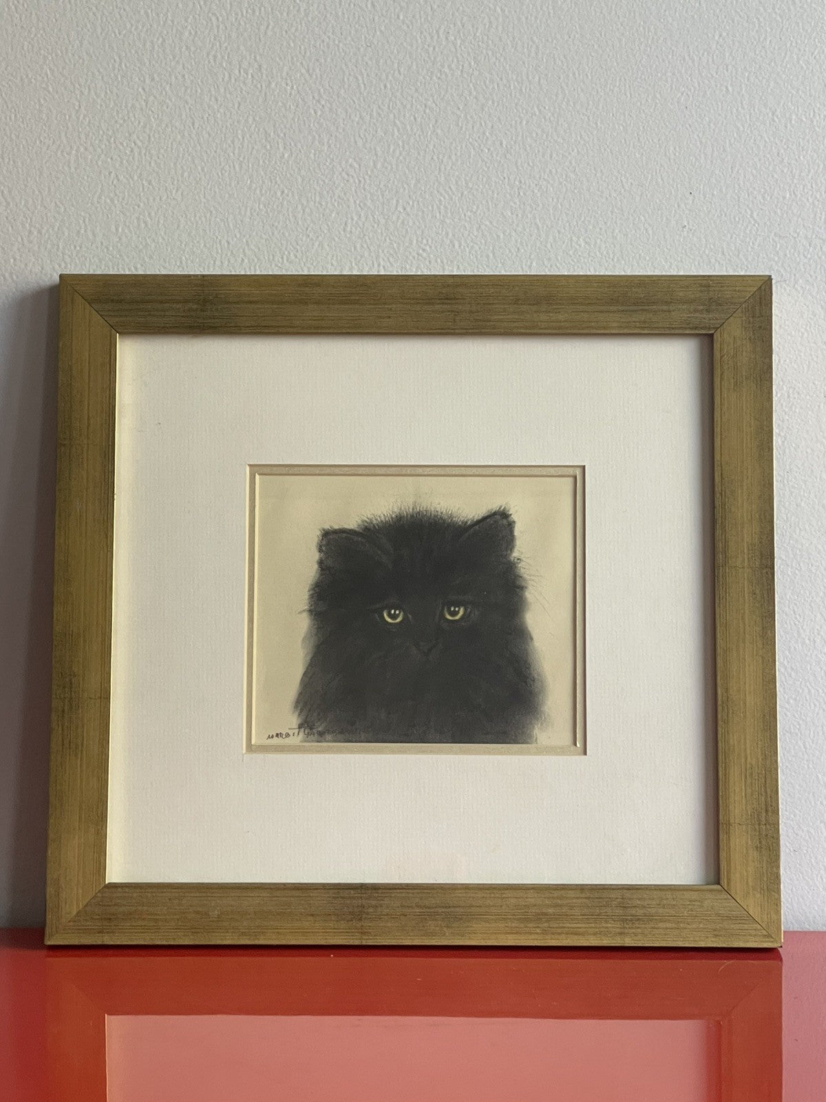 OOAK Cat Kitten Hand-Colored Pastel Lithograph Art Signed Gatterbauer Framed #7
