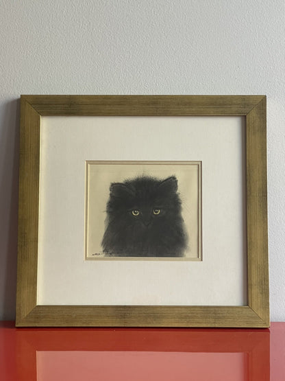 OOAK Cat Kitten Hand-Colored Pastel Lithograph Art Signed Gatterbauer Framed #7