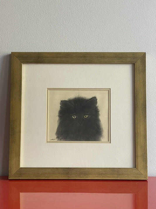 OOAK Cat Kitten Hand-Colored Pastel Lithograph Art Signed Gatterbauer Framed #7