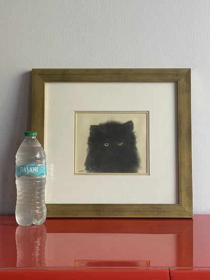 OOAK Cat Kitten Hand-Colored Pastel Lithograph Art Signed Gatterbauer Framed #7
