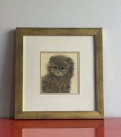 OOAK Cat Kitten Hand-Colored Pastel Lithograph Art Signed Gatterbauer Framed #8