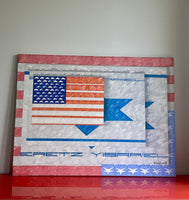 USA Israeli Flags Orig Hard Edge Pop Art Painting on Canvas 40x30 Kranzler ‘92
