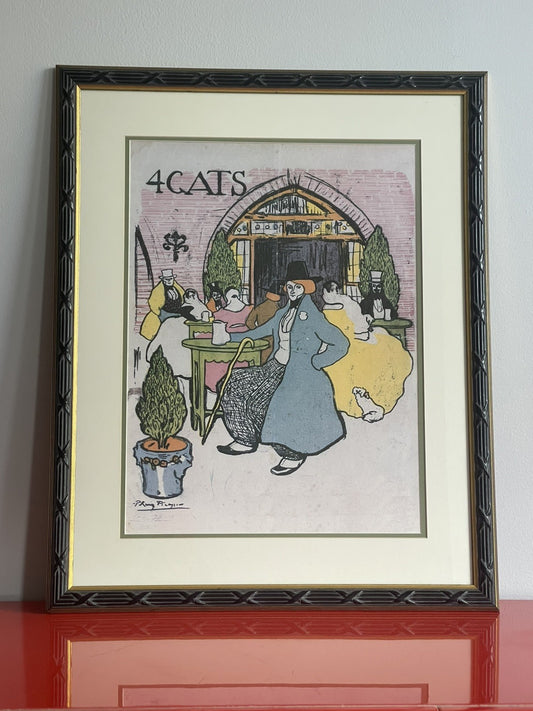Pablo Picasso “4 Gats” Barcelona Cafe Art Official 1980s Reprint Poster Framed