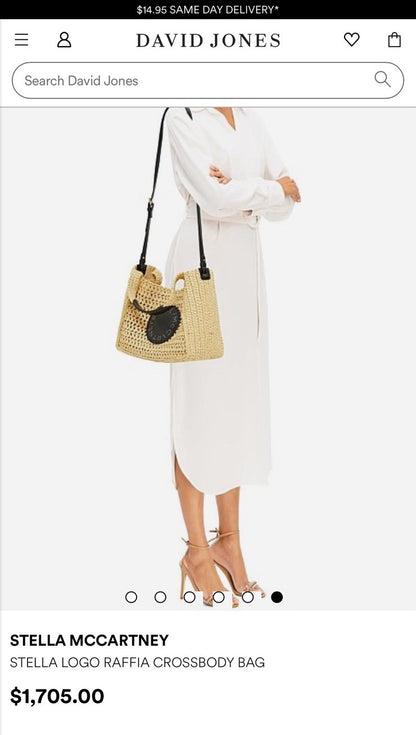 STELLA MCCARTNEY Woven Raffia Logo Tote Bag w/ Crossbody Strap Italy $1250 MSRP