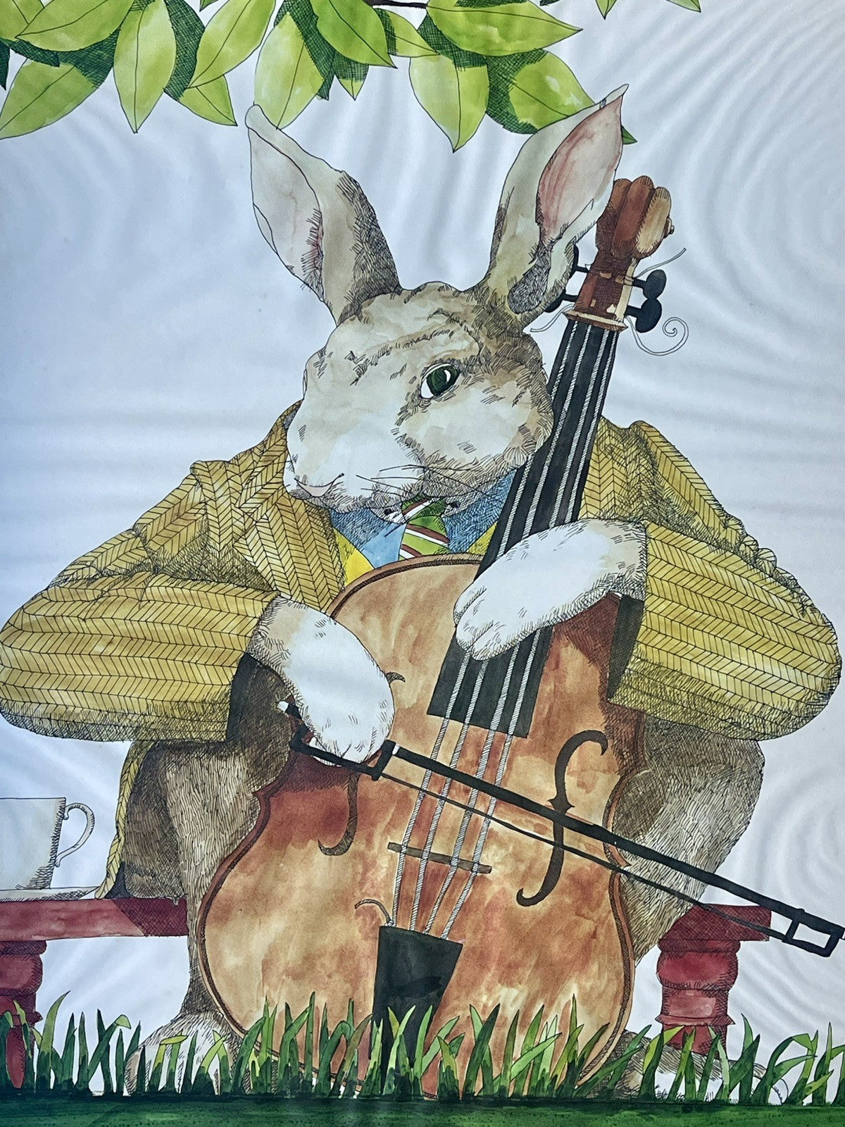 1974 Classroom Education Lithographic Poster Bunny Rabbit Playing A Cello Viola