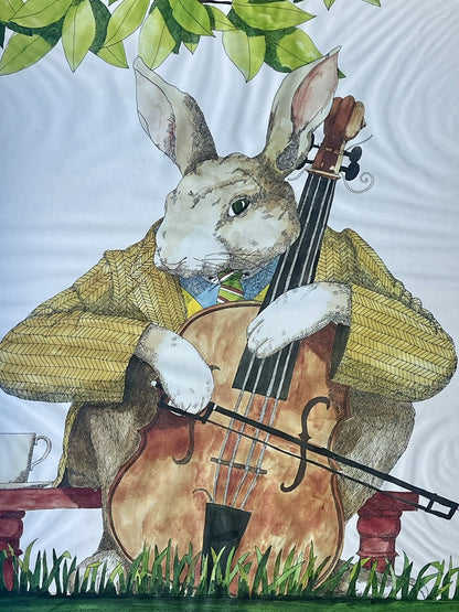 1974 Classroom Education Lithographic Poster Bunny Rabbit Playing A Cello Viola