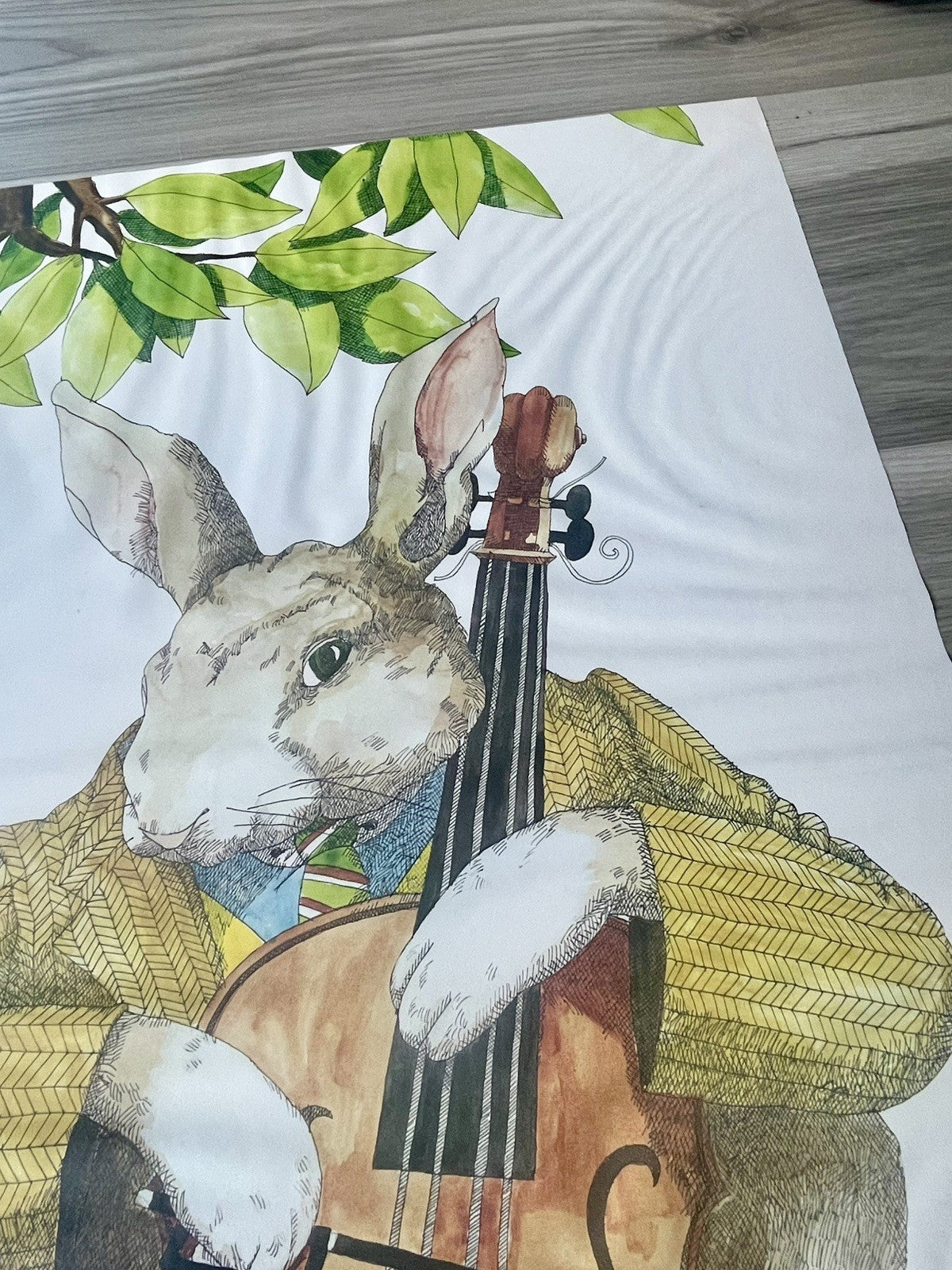 1974 Classroom Education Lithographic Poster Bunny Rabbit Playing A Cello Viola
