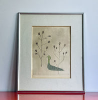 KEIKO MINAMI Grass & Birds 1962 Japan Modernist Etching Aquatint Signed 28/50