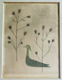 KEIKO MINAMI Grass & Birds 1962 Japan Modernist Etching Aquatint Signed 28/50