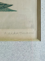 KEIKO MINAMI Grass & Birds 1962 Japan Modernist Etching Aquatint Signed 28/50
