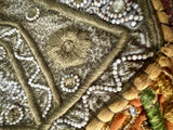 62” x 44” Antique Tapestry Wall Hanging Embellished w Sequins Pearls Gold Thread