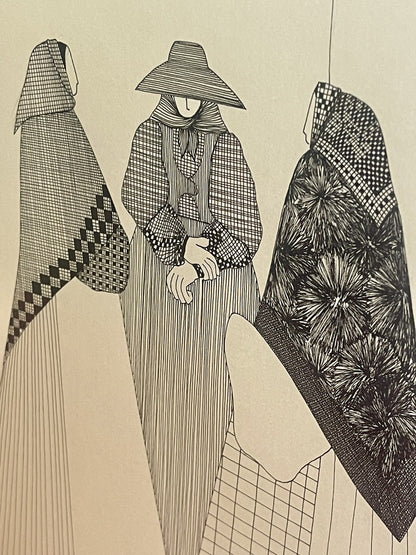 Pen & Ink Drawing Signed Luis Valdez Ibiza 1976 Minimalist Art Modernism Spain