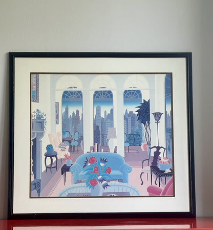 Thomas McKnight “Blue Couch” Fine Art Poster Print Matted & Framed 32” x 29”