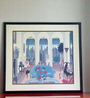 Thomas McKnight “Blue Couch” Fine Art Poster Print Matted & Framed 32” x 29”