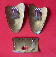 Oxidized Verdigris Modernist Copper Earrings Brooch Bracelet Set Signed Artisan