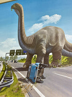 RARE Giuseppe Reichmuth Dinosaur on Autobahn 1980s Framed Hyperrealism Fantasy