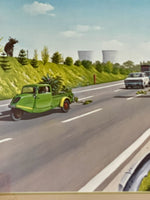 RARE Giuseppe Reichmuth Dinosaur on Autobahn 1980s Framed Hyperrealism Fantasy