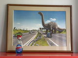 RARE Giuseppe Reichmuth Dinosaur on Autobahn 1980s Framed Hyperrealism Fantasy