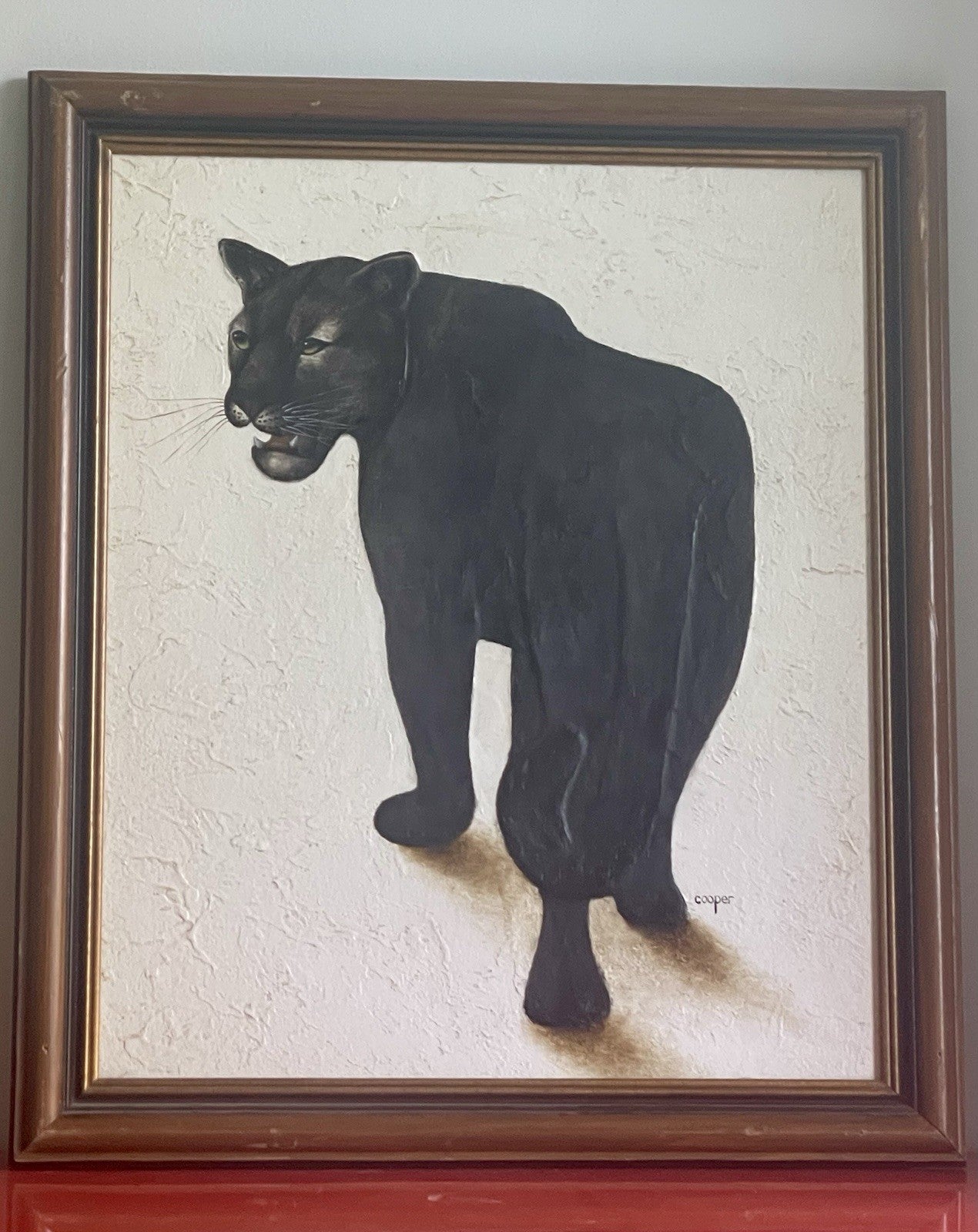 Retro Black Panther Impasto Painting On Canvas Signed Cooper 24” x 27.5” Framed