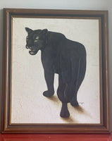 Retro Black Panther Impasto Painting On Canvas Signed Cooper 24” x 27.5” Framed