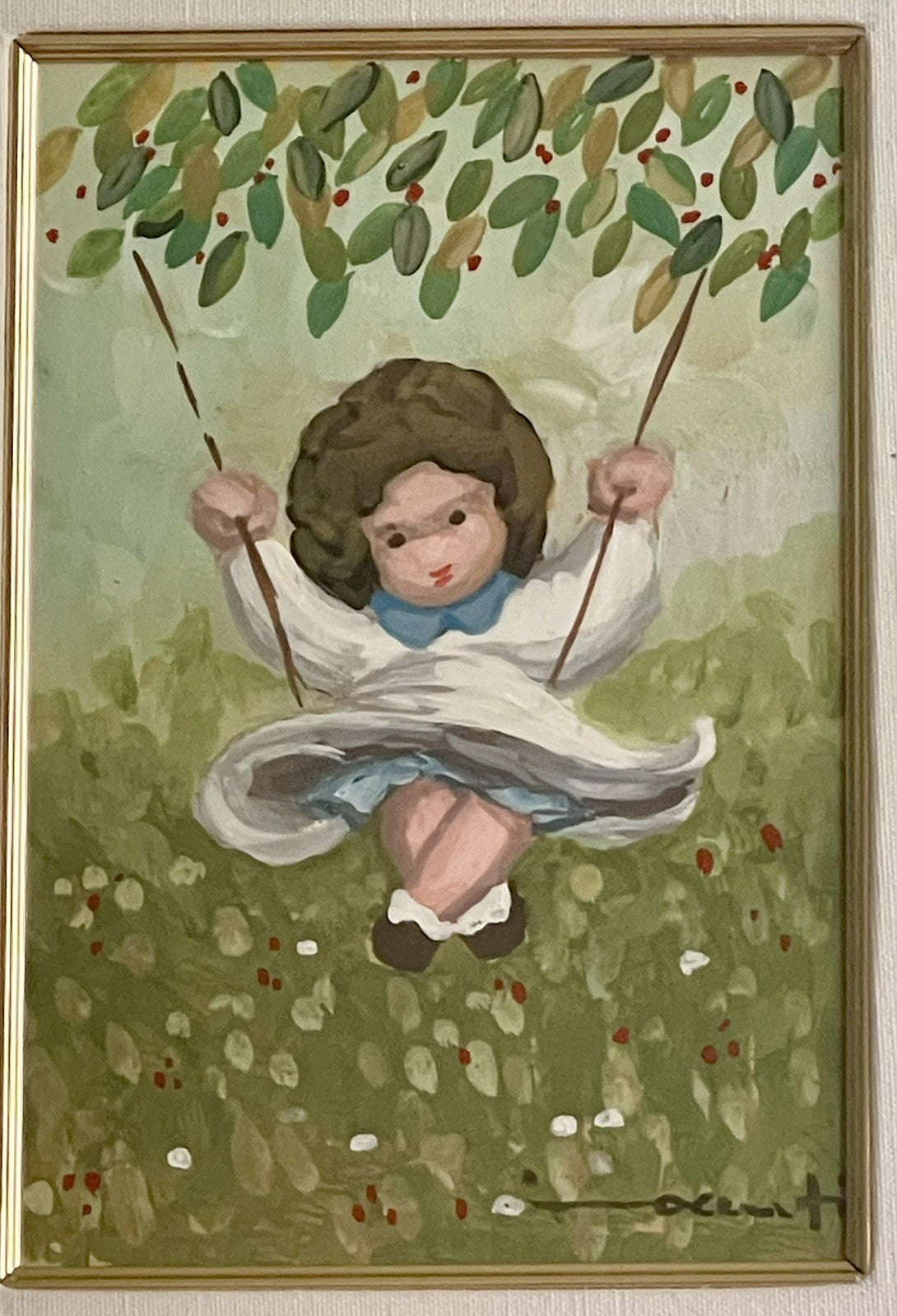 Marcello Innocenti Art Italy Girl On A Swing Orig Painting On Board 1970s Framed