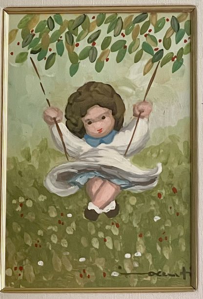 Marcello Innocenti Art Italy Girl On A Swing Orig Painting On Board 1970s Framed