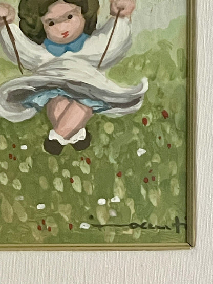 Marcello Innocenti Art Italy Girl On A Swing Orig Painting On Board 1970s Framed