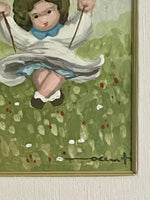Marcello Innocenti Art Italy Girl On A Swing Orig Painting On Board 1970s Framed