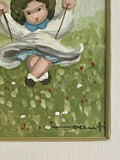 Marcello Innocenti Art Italy Girl On A Swing Orig Painting On Board 1970s Framed