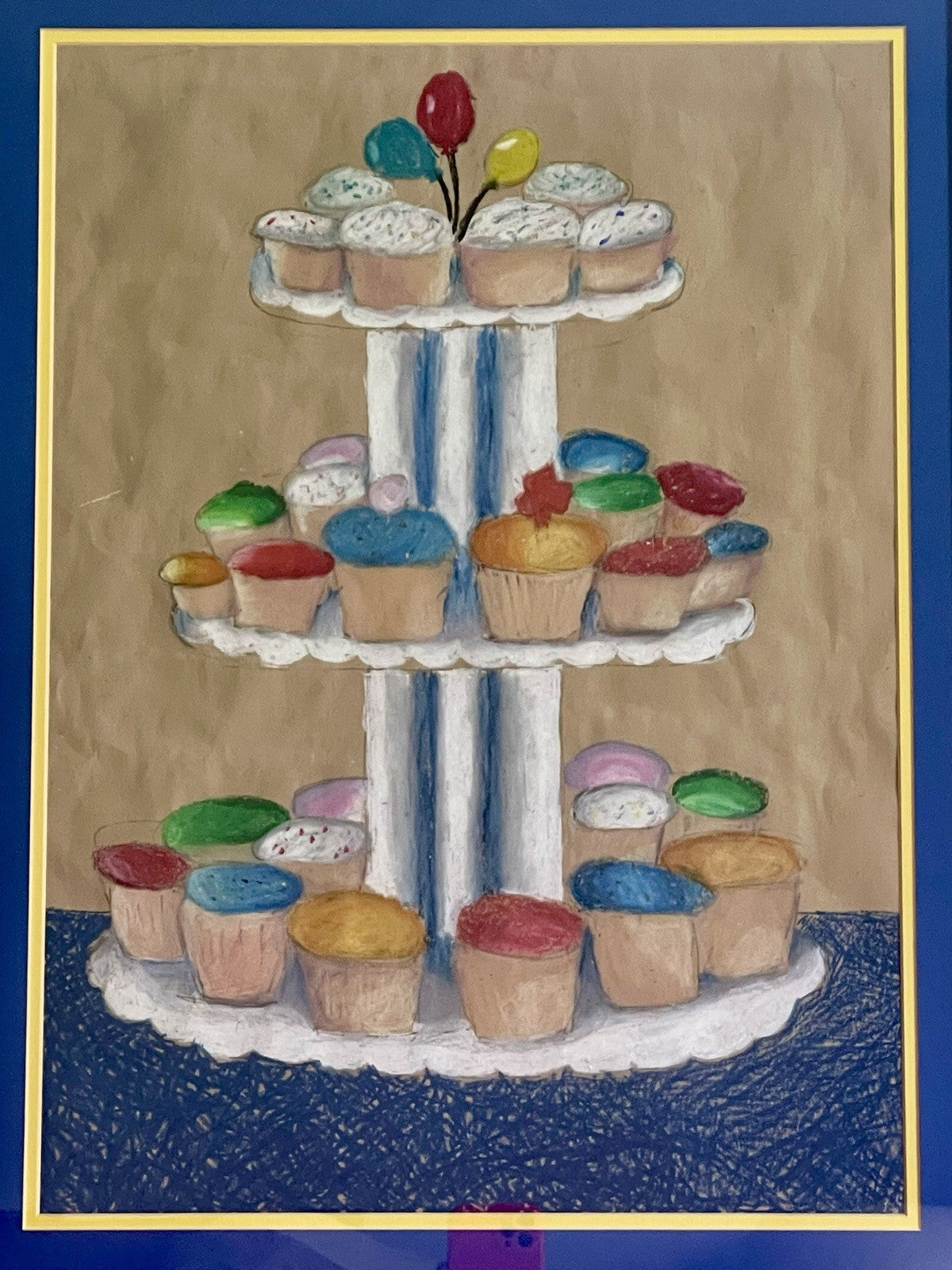 MOD Cupcakes Mixed Media Pop Art Painting Thiebaud Vibes 80s 90s AWESOME FRAME