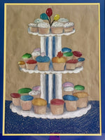 MOD Cupcakes Mixed Media Pop Art Painting Thiebaud Vibes 80s 90s AWESOME FRAME