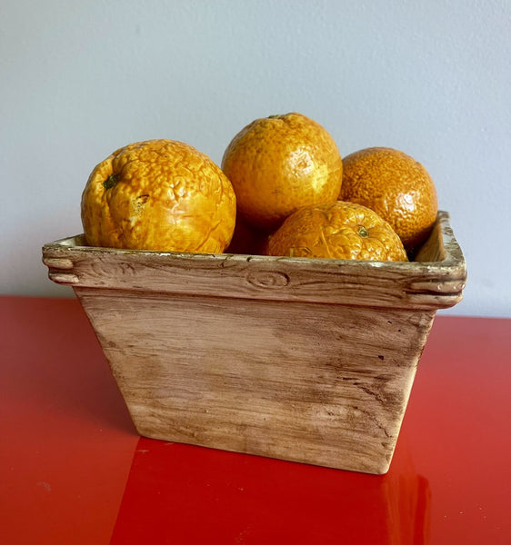 Gorgeous Italy MAJOLICA Oranges Basket Midcentury Modern MCM Trompe L’oeil Retro
