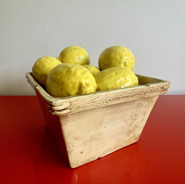 Stunning Italian MAJOLICA Lemon Basket Midcentury Modern MCM Trompe L’oeil Retro