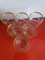 Delicate Vintage MCM Gold Rimmed Floral Etched Glass Tumblers 5.75” x 3” Moser?