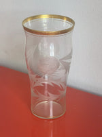 Delicate Vintage MCM Gold Rimmed Floral Etched Glass Tumblers 5.75” x 3” Moser?