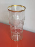 Delicate Vintage MCM Gold Rimmed Floral Etched Glass Tumblers 5.75” x 3” Moser?