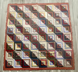 Vintage Hand Stitched Log Cabin Quilt Full/Queen 77” sq Lightweight Estate Find