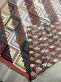 Vintage Hand Stitched Log Cabin Quilt Full/Queen 77” sq Lightweight Estate Find