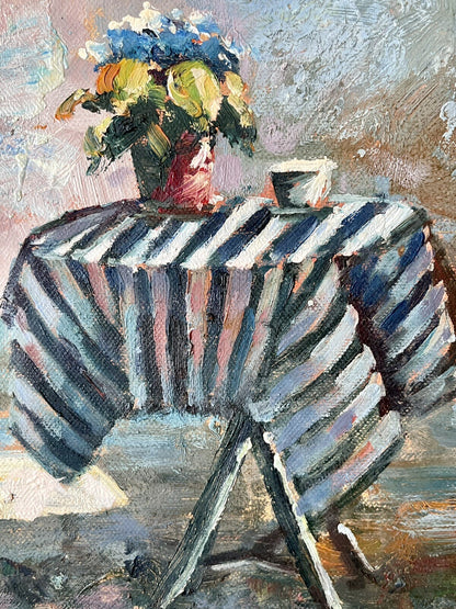 Richard Boyer Cafe Scene Impressionist Oil Painting American 16” x 12” Framed3