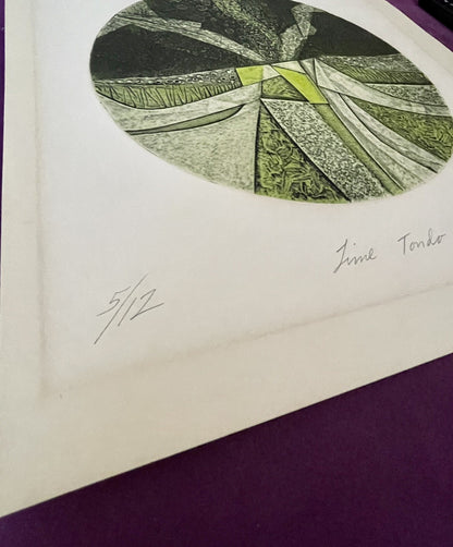 Linocut Art Print 1967 “Lime Tondo” Abstract Graphic Etching 5/12 Signed M. Lean2