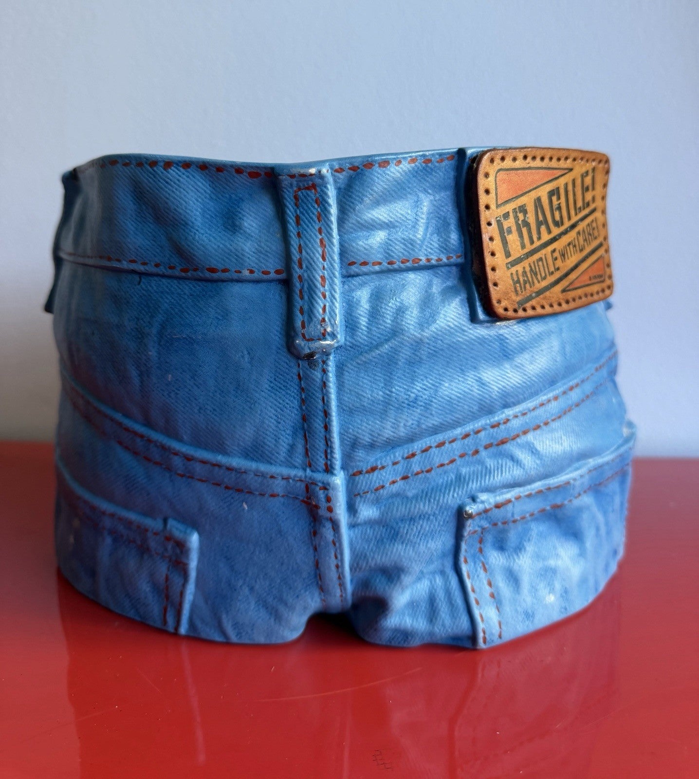 1979 Ceramic Denim Jeans Planter Vase Funky Hand Painted Hyperrealism Pop Art1