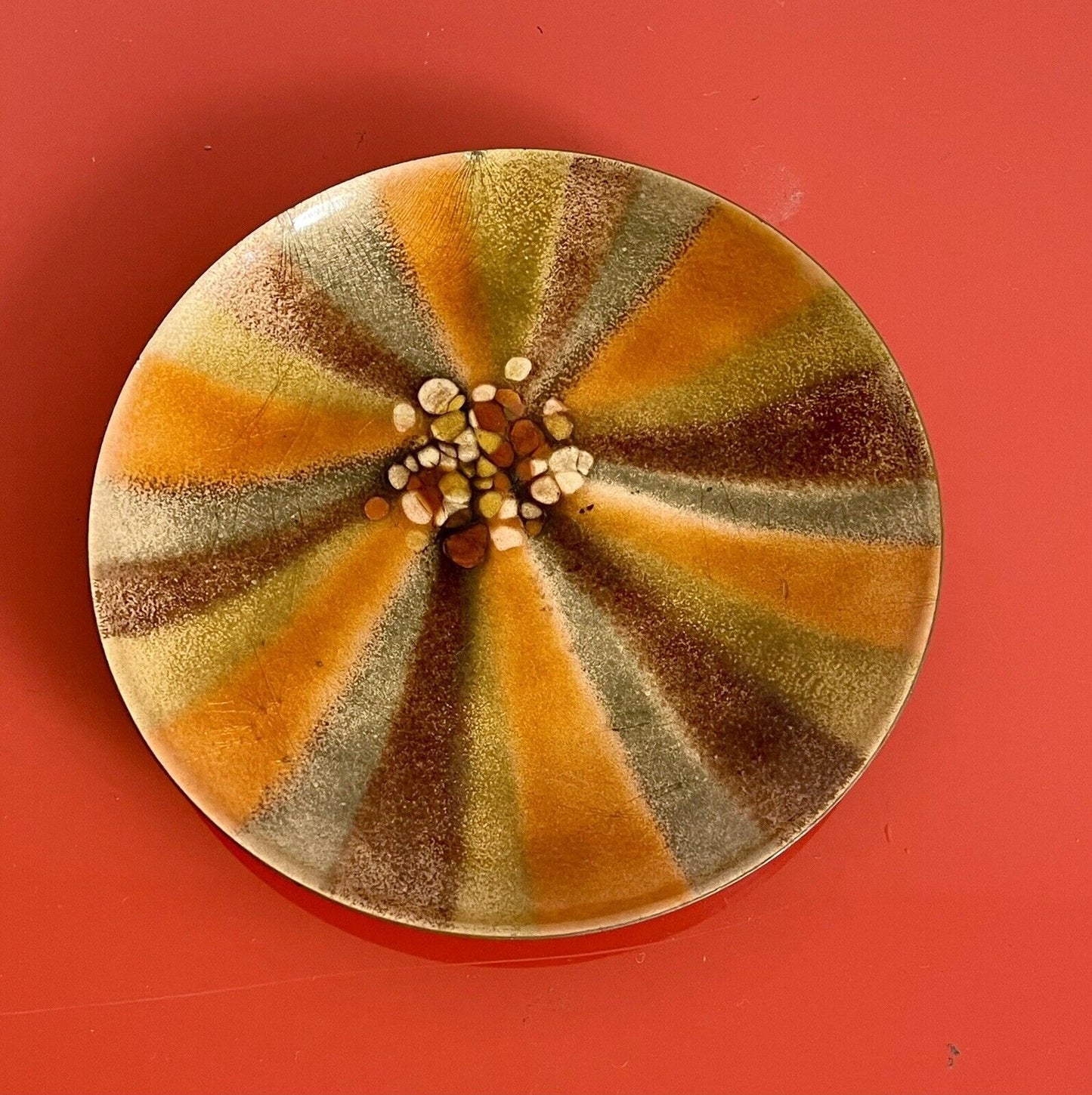 Vintage 1960s Retro Copper Enamel Set 3X Signed Shulman MCM Abstract Sunburst2