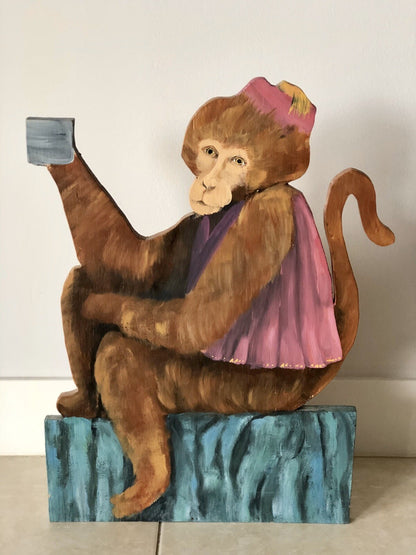 Organ Grinder Monkey “Jocko” Outsider Art 24” OOAK Wood Sculpture 1993 Signed0