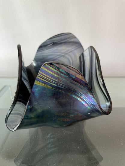 Iridescent Fazzoletto Folded Handkerchief Art Glass Signed Vintage 4” x 6” Excl6