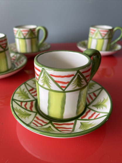 Cottage Demitasse Cup Saucer Set Of 4 Espresso Coffee Susan Sargent Handpainted1