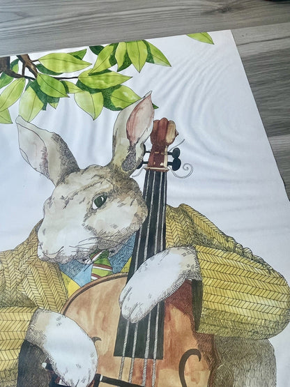 1974 Classroom Education Lithographic Poster Bunny Rabbit Playing A Cello Viola2