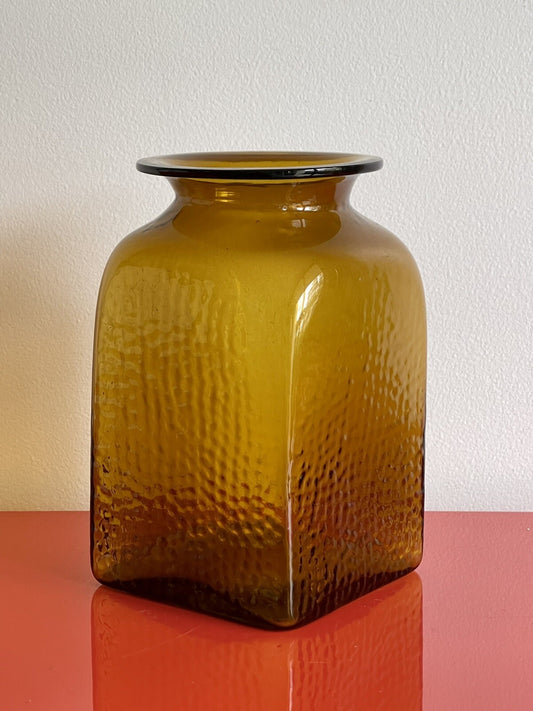 10” Blenko (?) Textured Glass Amber Vase Vintage MCM Midcentury Modern 60s 70s0
