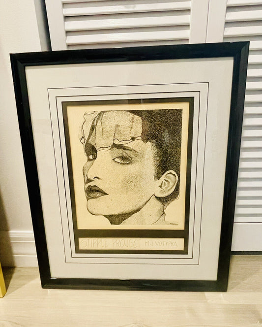 Original Pen & Ink “Stipple Project” 80s 90s Postmodern Art Deco Vibe OOAK 22x260