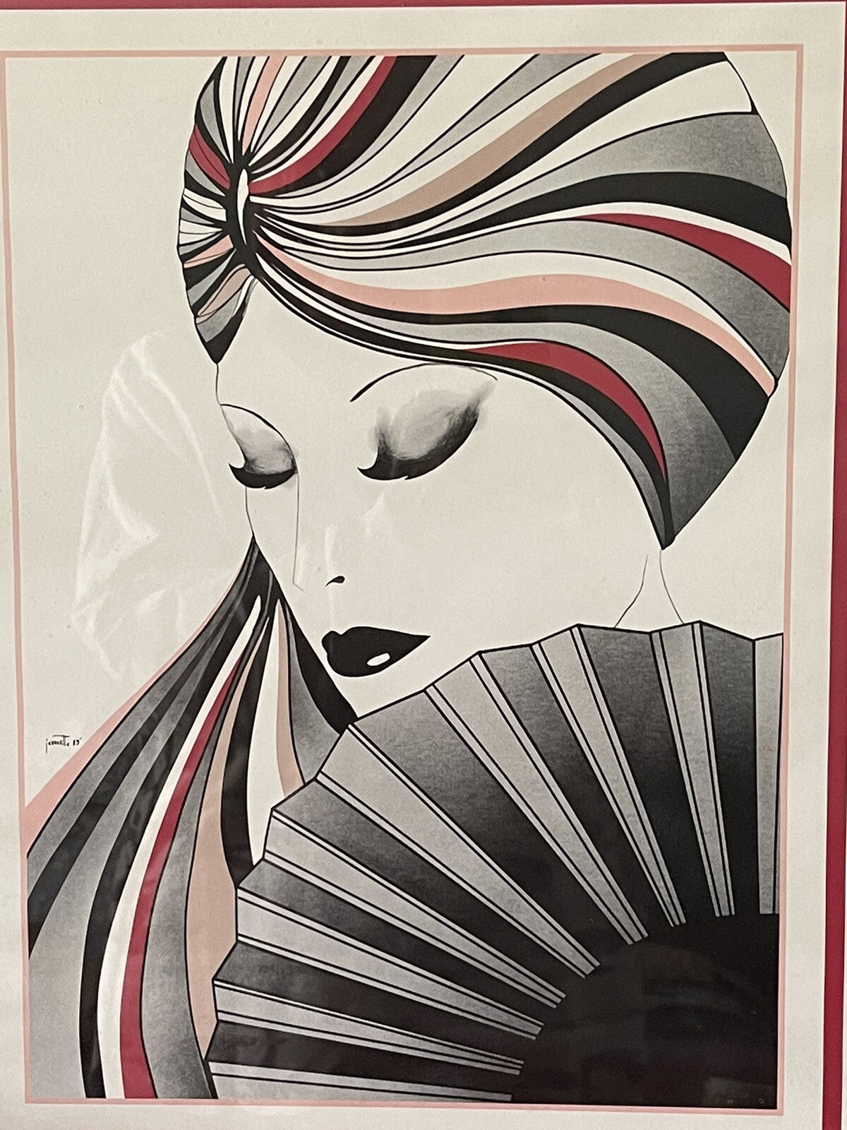 Glam JEANNETTE Signed Vintage Retro Framed Set of 3 Art Deco Prints Mod Nagel1